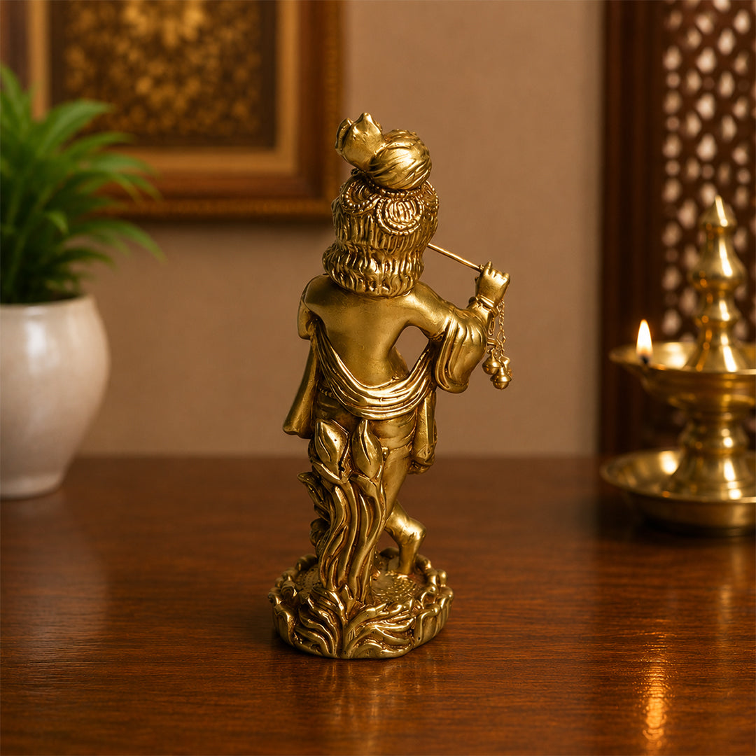 Antique Lord Baal Krishna Flute Idol - Symbol of Wisdom & Prosperity
