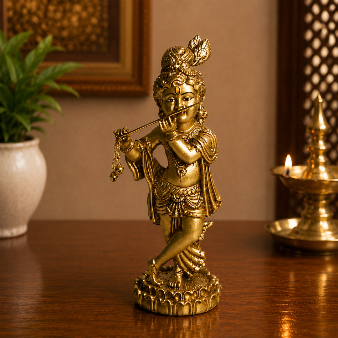 Antique Lord Baal Krishna Flute Idol - Symbol of Wisdom & Prosperity