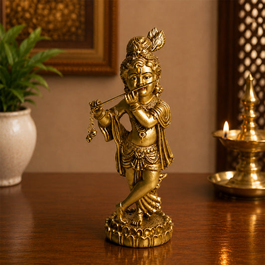 Antique Lord Baal Krishna Flute Idol - Symbol of Wisdom & Prosperity