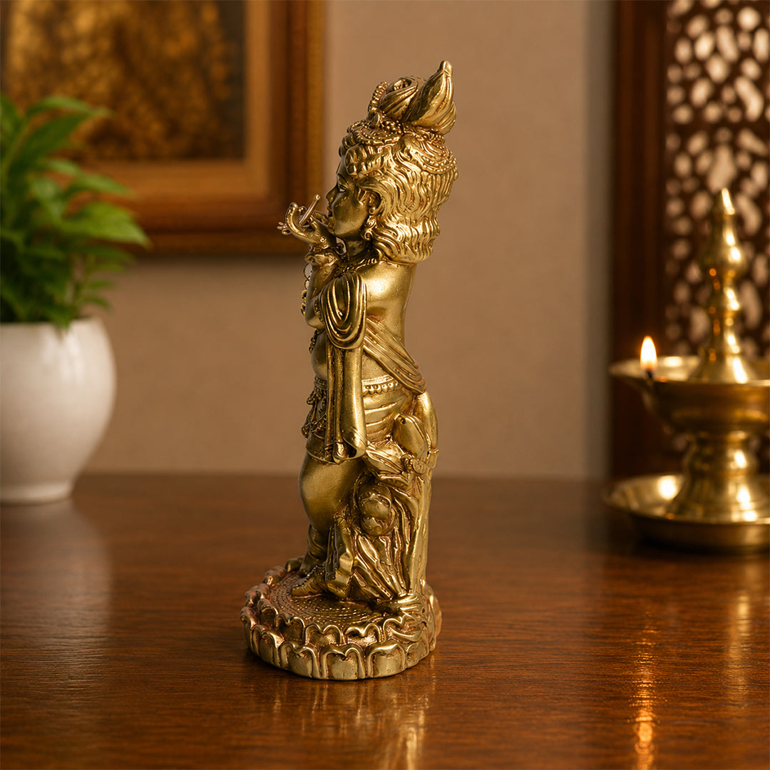 Antique Lord Baal Krishna Flute Idol - Symbol of Wisdom & Prosperity