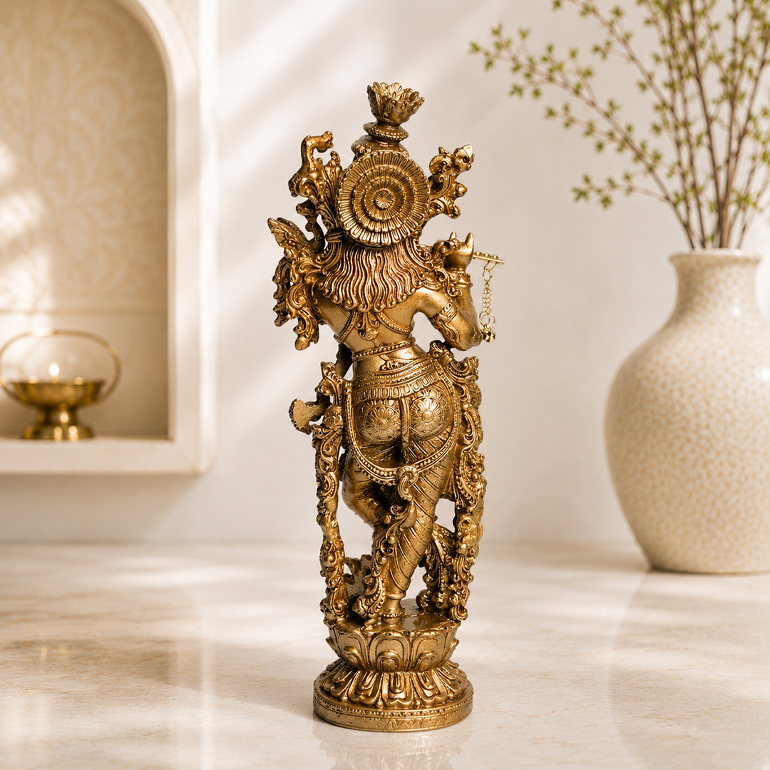 Antique Lord Krishna Flute Idol - Symbol of Wisdom & Prosperity