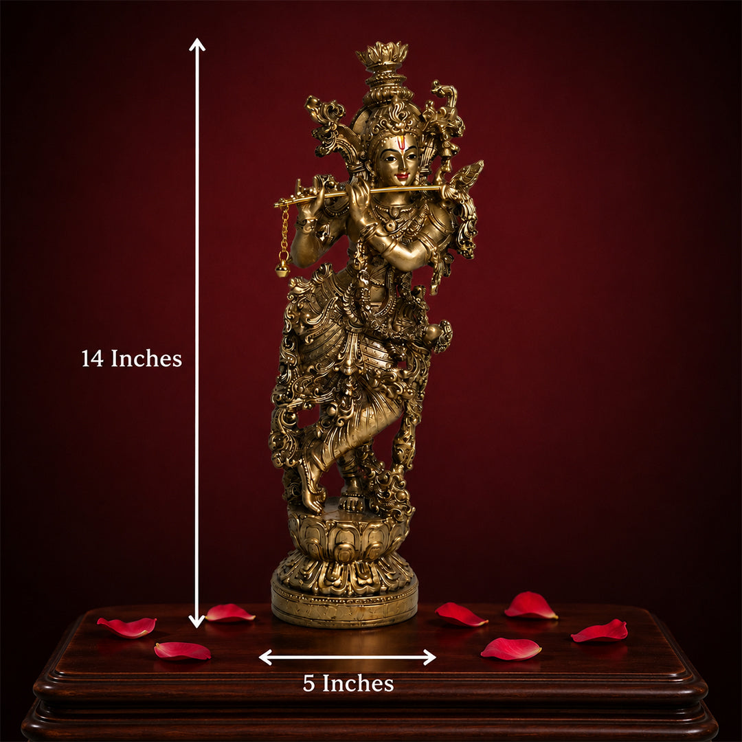 Antique Lord Krishna Flute Idol - Symbol of Wisdom & Prosperity