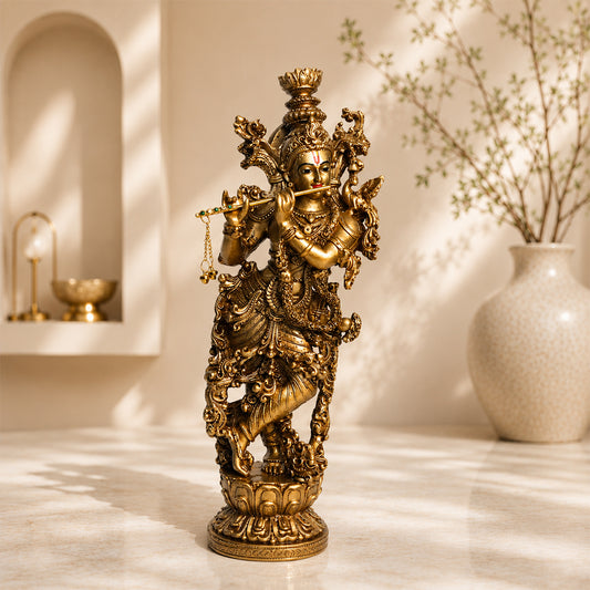 Antique Lord Krishna Flute Idol - Symbol of Wisdom & Prosperity