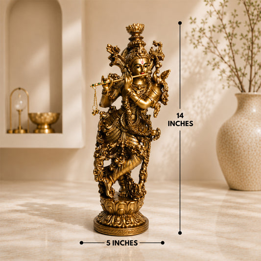 Antique Lord Krishna Flute Idol - Symbol of Wisdom & Prosperity