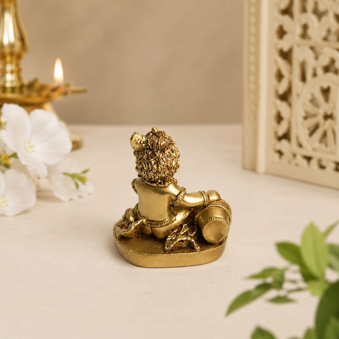 Baby Krishna (Makhan Chor) Antique Gold Finish Polyresin Idol