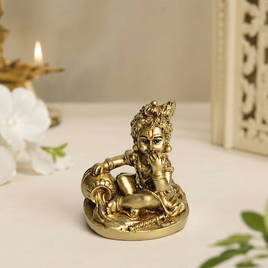 Baby Krishna (Makhan Chor) Antique Gold Finish Polyresin Idol