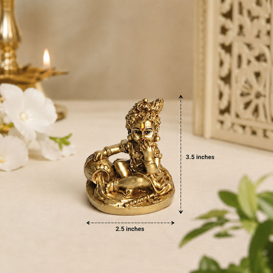 Baby Krishna (Makhan Chor) Antique Gold Finish Polyresin Idol