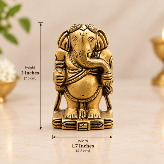 Antique Brass Standing Ganesha Idol – Traditional Miniature Ganpati Statue