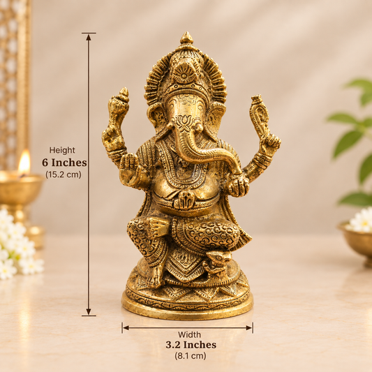 Premium Brass Ganesha Idol – Intricately Detailed Seated Ganpati Statue