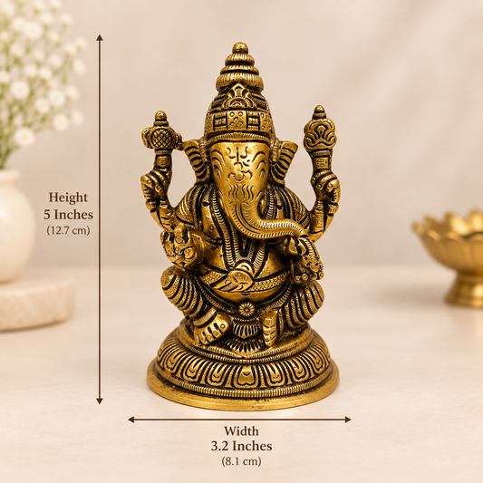 Antique Brass Ganesha Idol – Intricately Carved Traditional Ganesh Statue