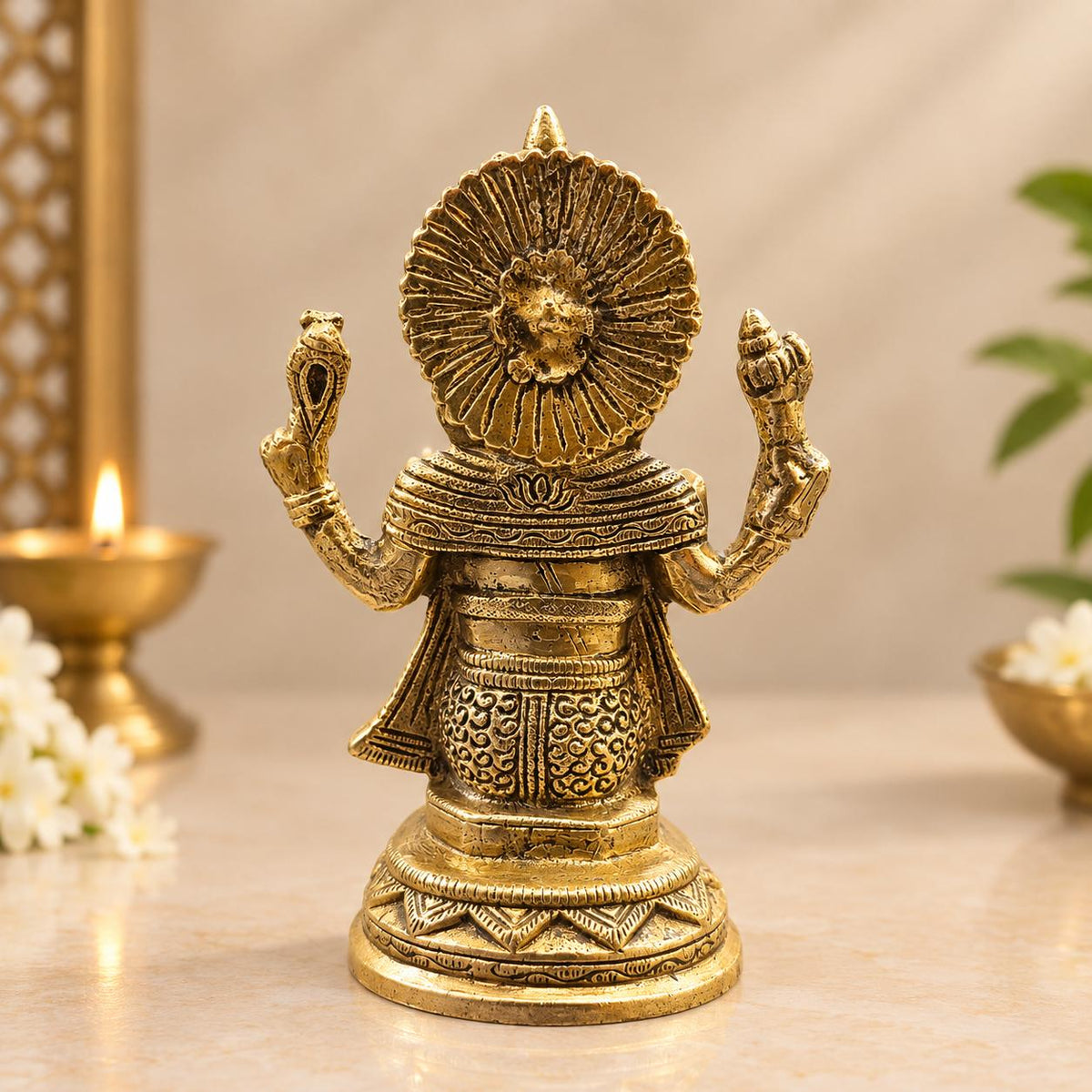 Premium Brass Ganesha Idol – Intricately Detailed Seated Ganpati Statue