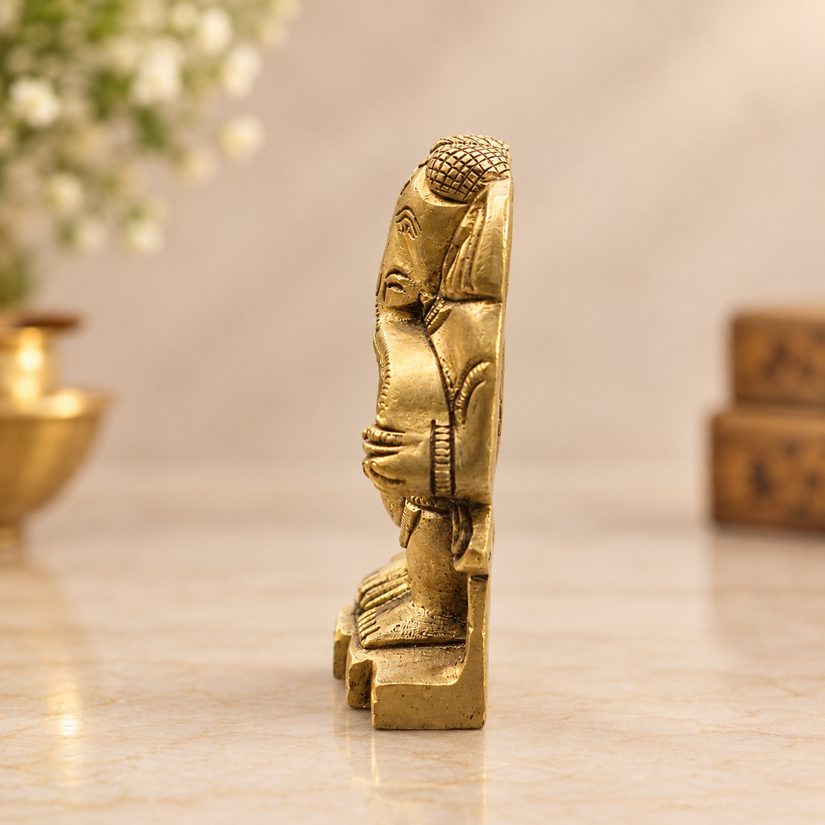 Antique Brass Standing Ganesha Idol – Traditional Miniature Ganpati Statue