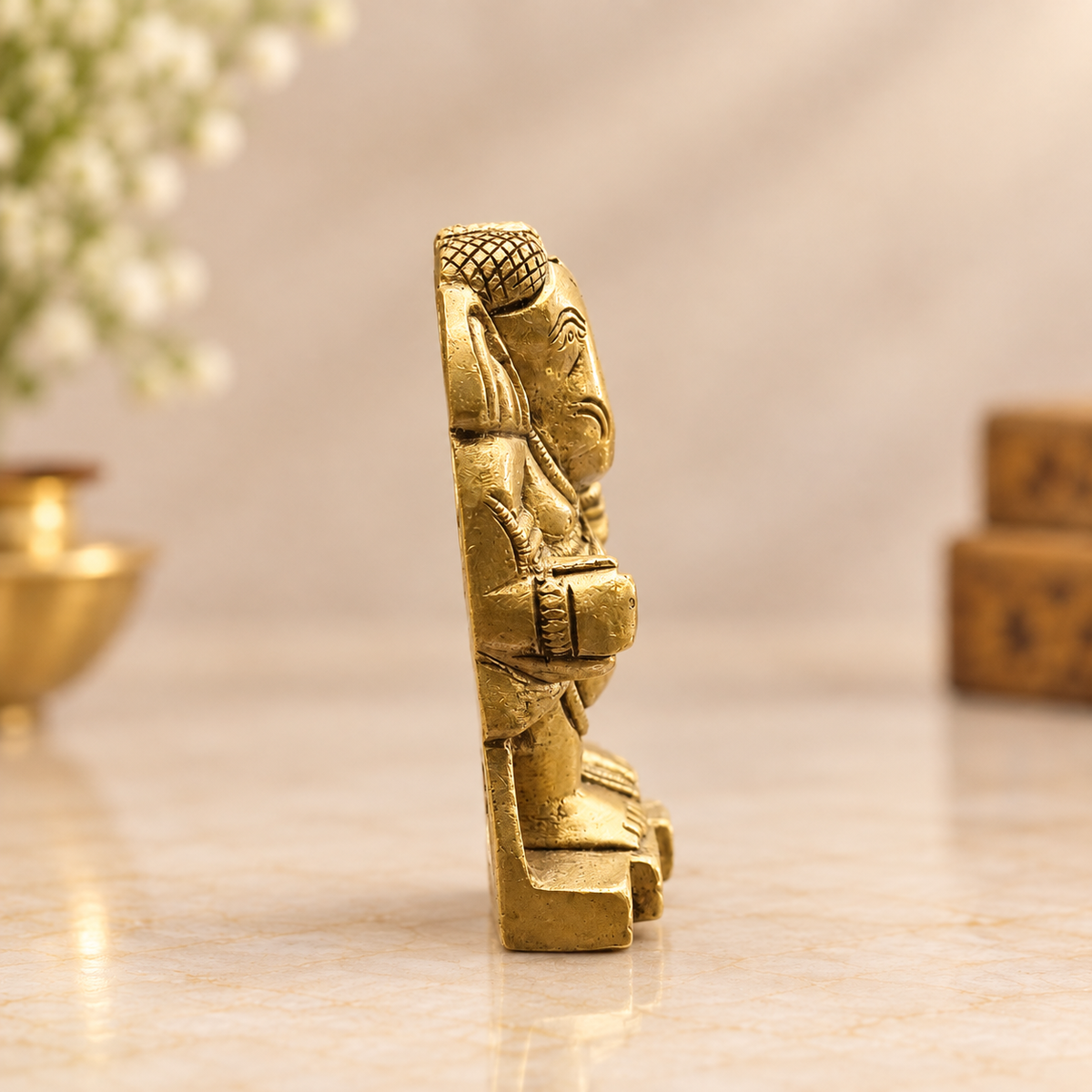 Antique Brass Standing Ganesha Idol – Traditional Miniature Ganpati Statue
