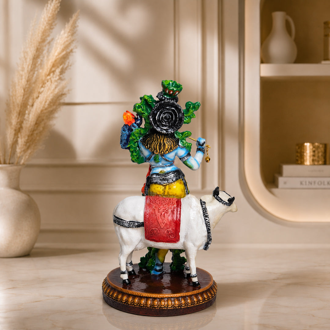 Lord Krishna with Sacred Cow – Premium Handcrafted Polymarble Idol