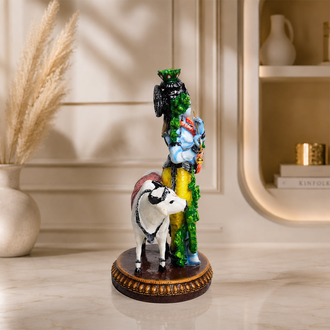 Lord Krishna with Sacred Cow – Premium Handcrafted Polymarble Idol