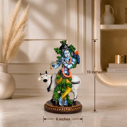 Lord Krishna with Sacred Cow – Premium Handcrafted Polymarble Idol