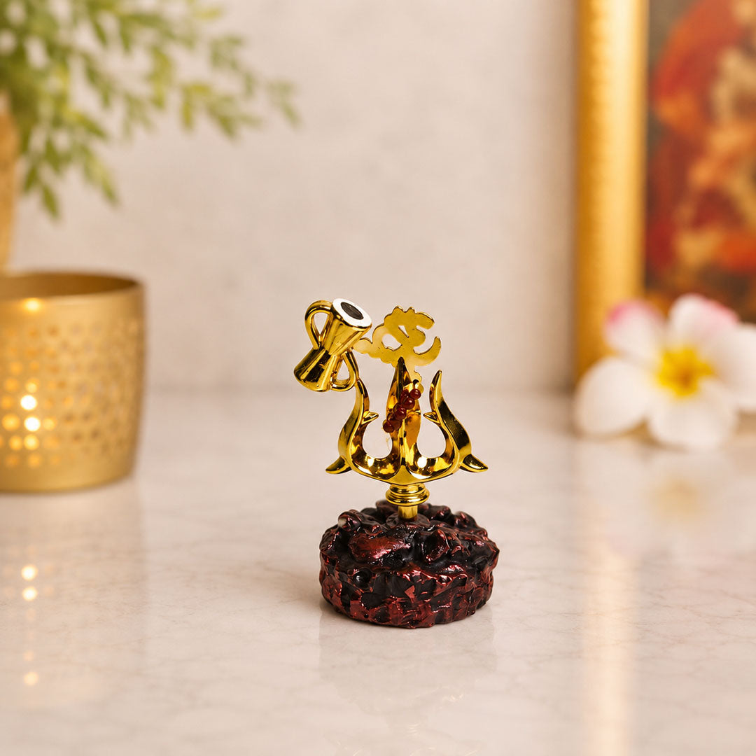 Mini Trishul with Damaru & Om Showpiece Poly Marble Decorative Idol