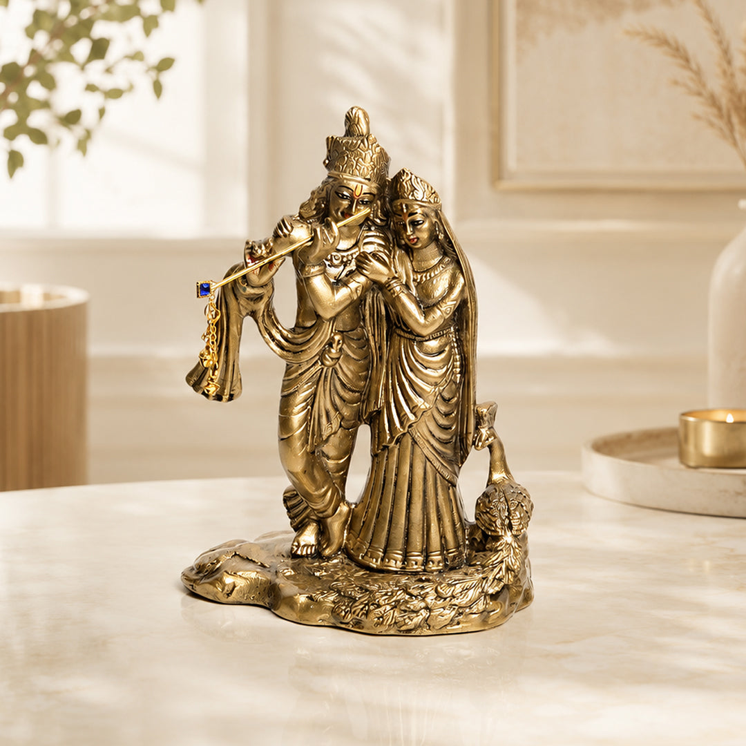 Radha Krishna Antique Gold Finish Idol