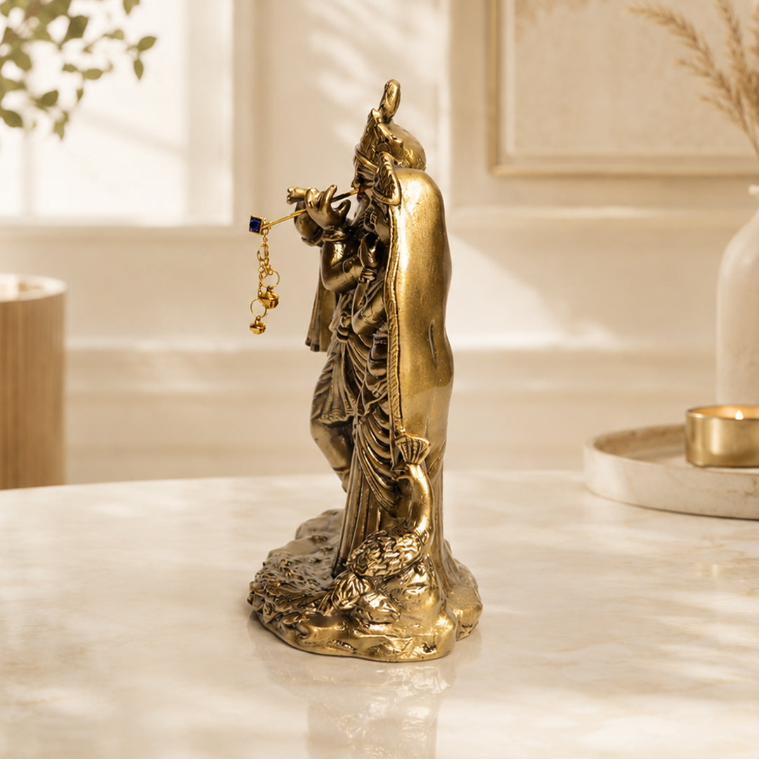 Radha Krishna Antique Gold Finish Idol