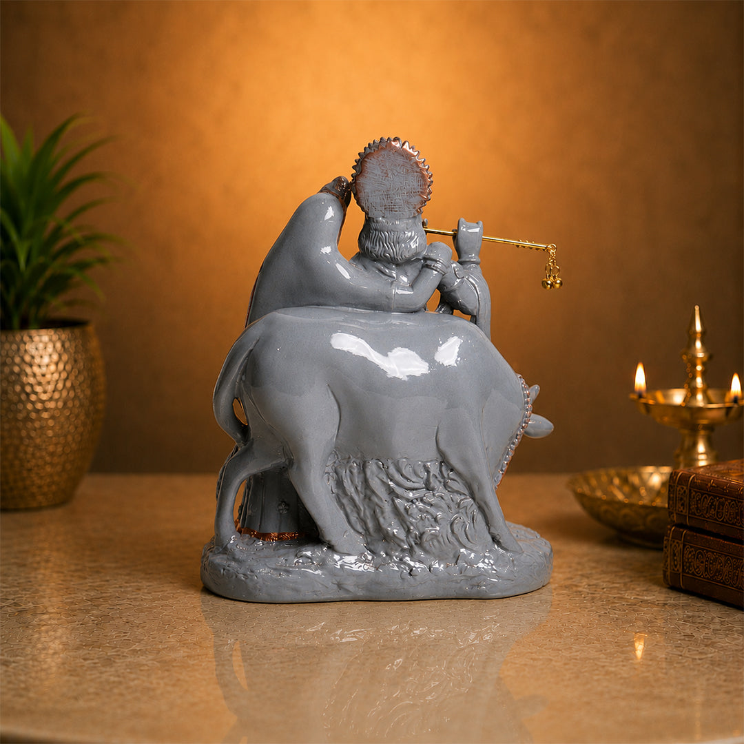 Radha Krishna Idol with Holy Cow