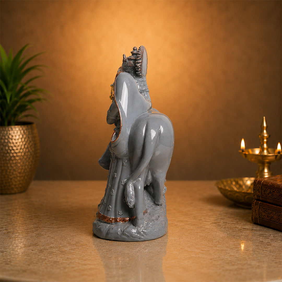 Radha Krishna Idol with Holy Cow