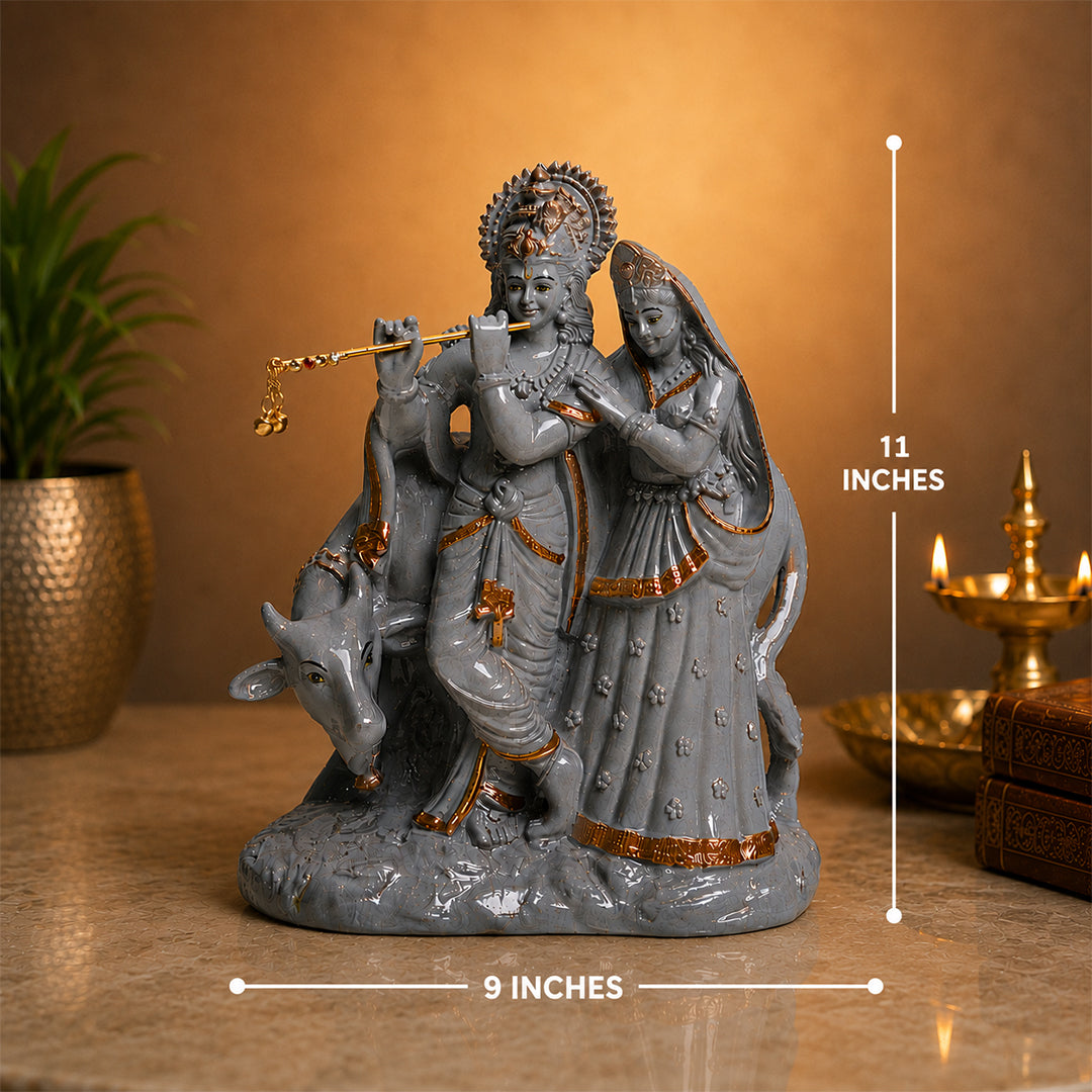 Radha Krishna Idol with Holy Cow