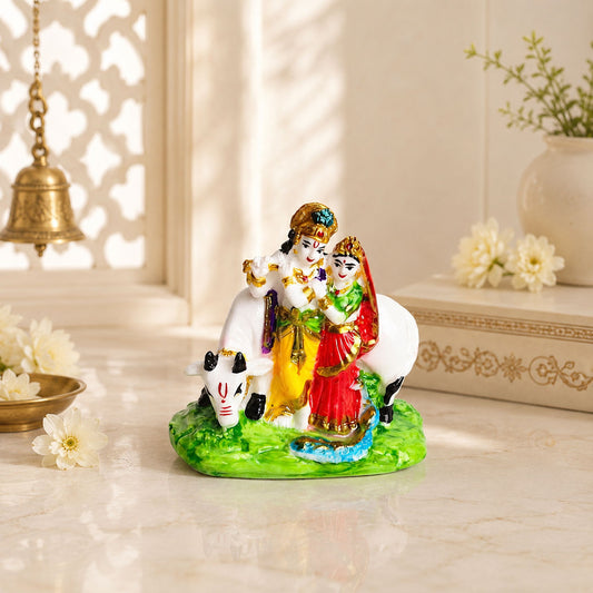 Radha Krishna with Sacred Cow Premium Polymarble Idol