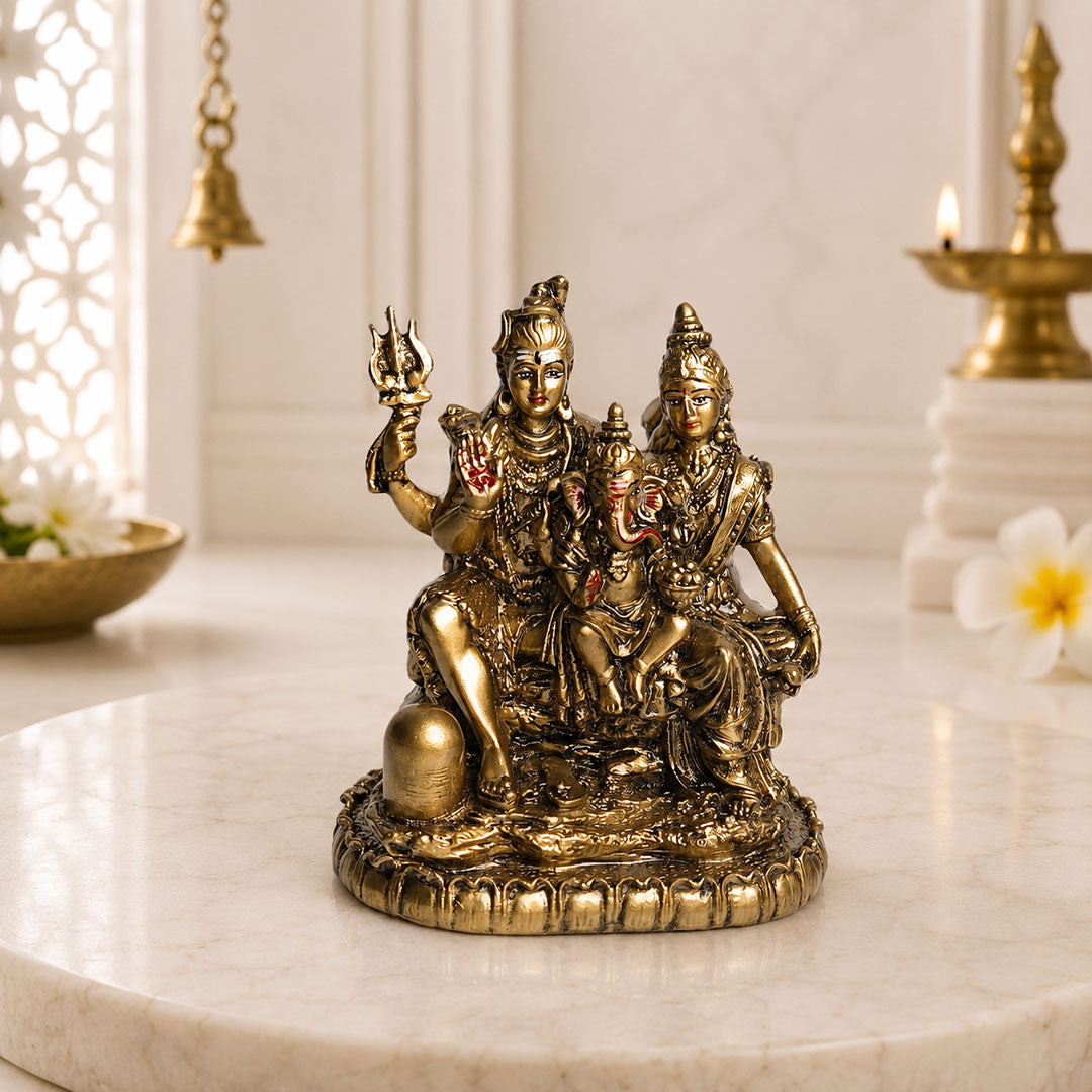 Shiva Parivar Idol - Antique Gold Finish