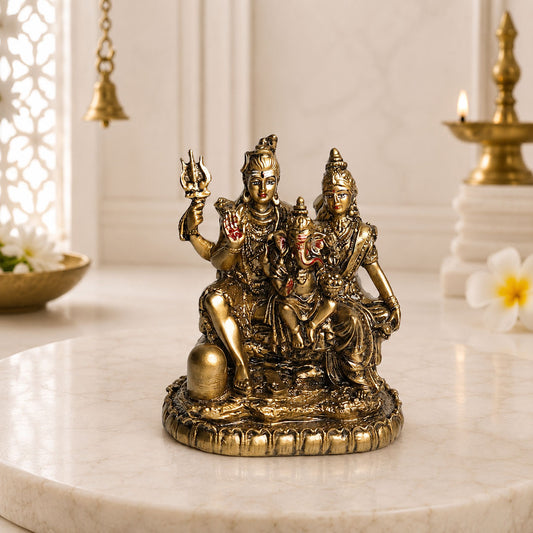 Shiva Parivar Idol - Antique Gold Finish