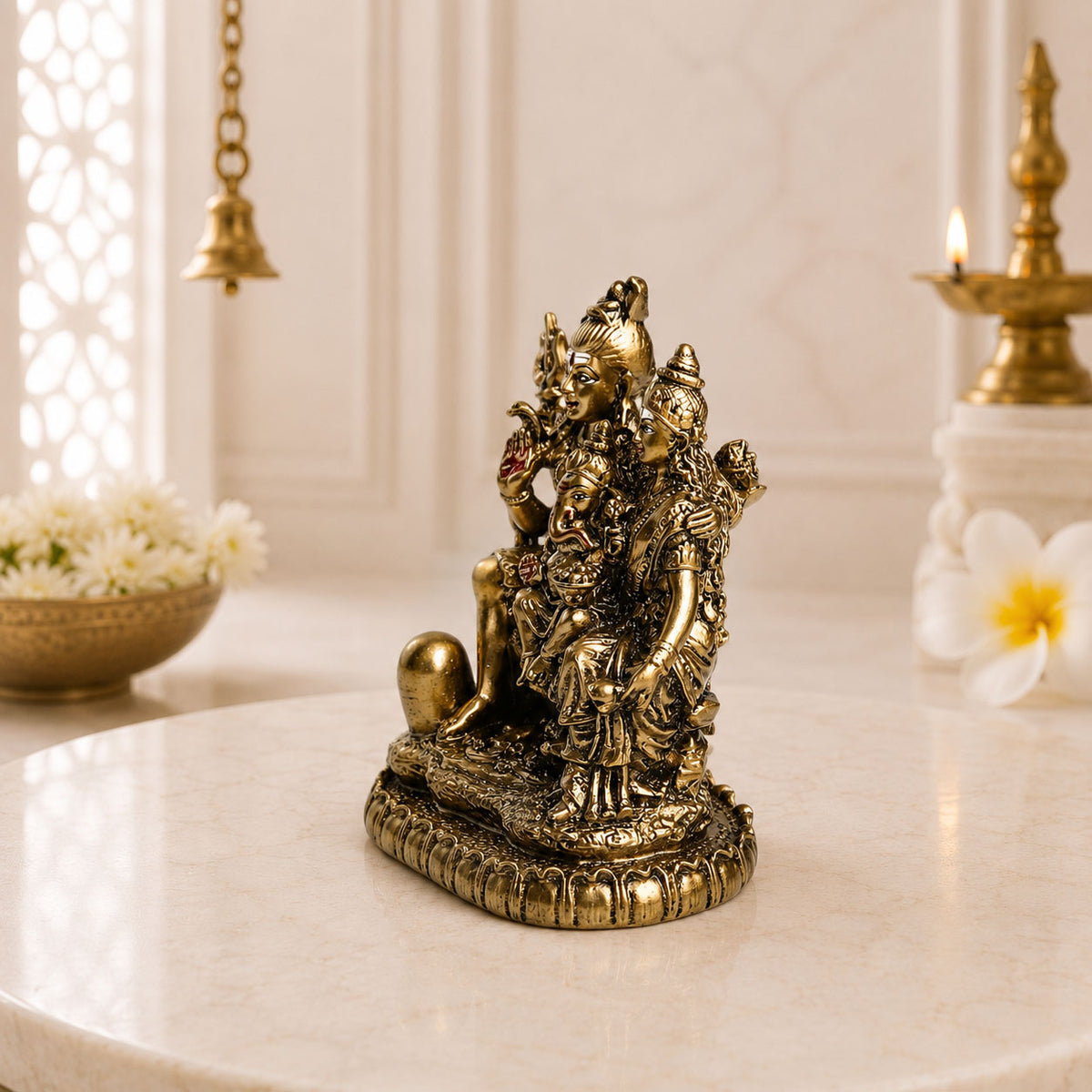 Shiva Parivar Idol - Antique Gold Finish