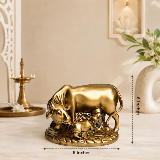 Gau Mata (Holy Cow) Golden & Calf Premium Polymarble Idol