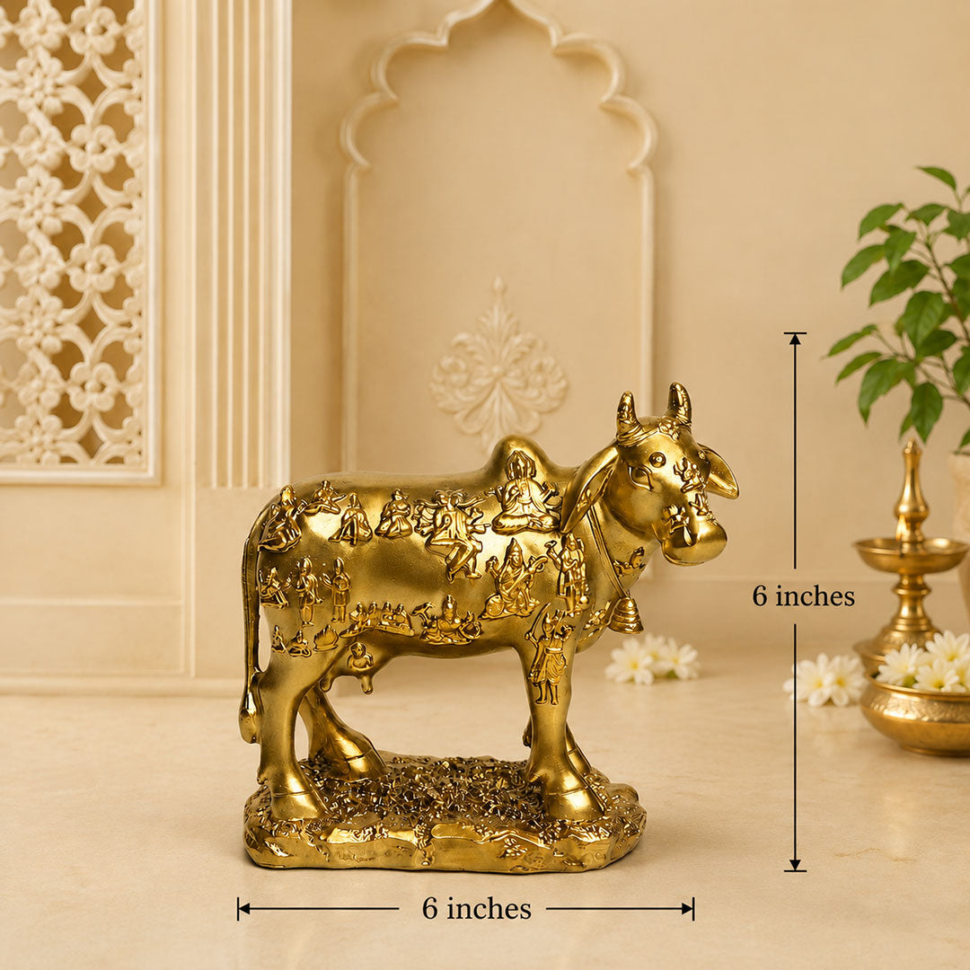 Kamadhenu Cow with Divine Deities Premium Polymarble Idol
