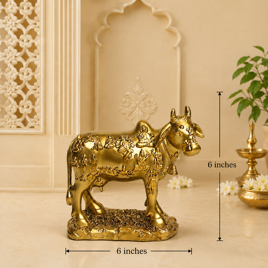 Kamadhenu Cow with Divine Deities Premium Polymarble Idol