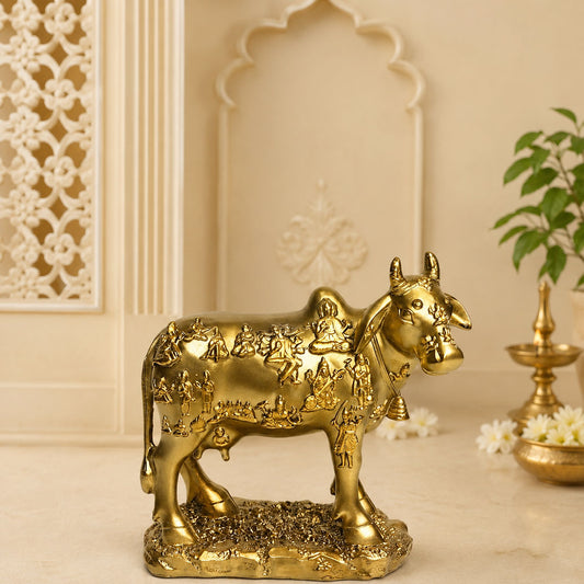 Kamadhenu Cow with Divine Deities Premium Polymarble Idol