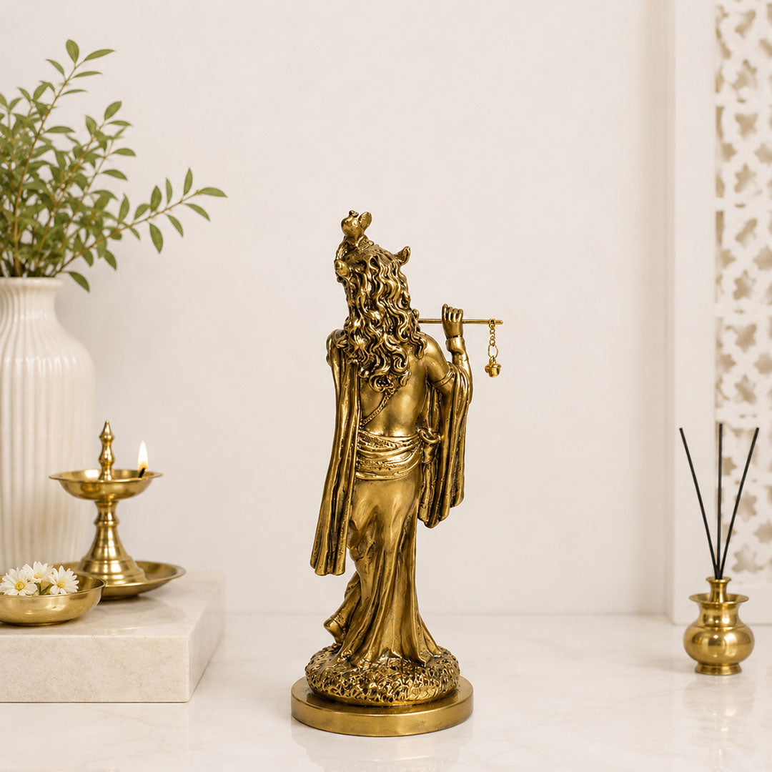 Antique Lord Krishna Flute Idol - Symbol of Wisdom & Prosperity