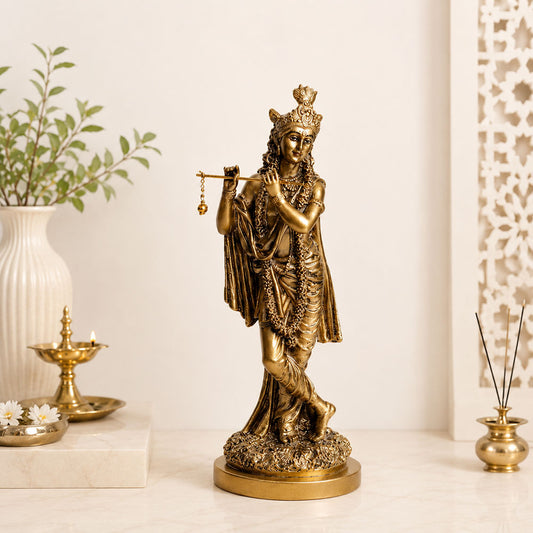 Antique Lord Krishna Flute Idol - Symbol of Wisdom & Prosperity