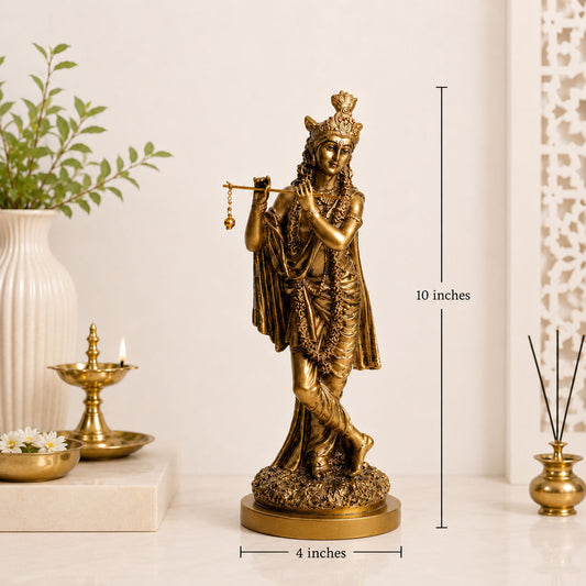 Antique Lord Krishna Flute Idol - Symbol of Wisdom & Prosperity