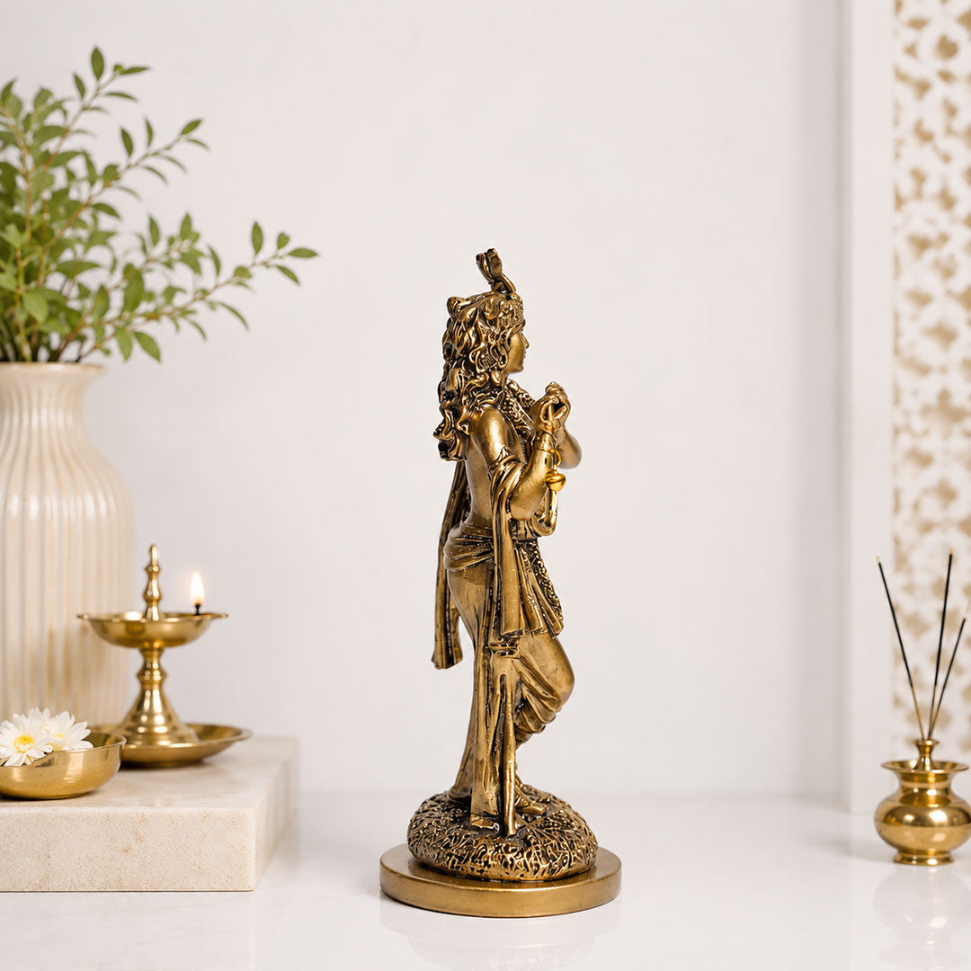 Antique Lord Krishna Flute Idol - Symbol of Wisdom & Prosperity